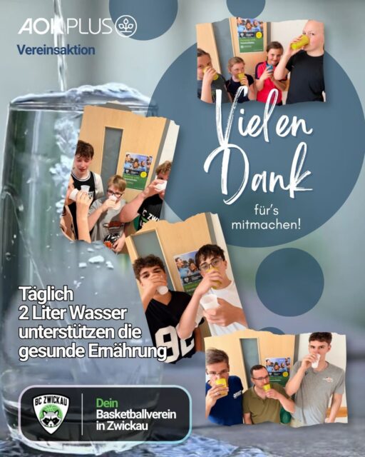 30 Jahre Vereinsjubiläum BC Zwickau und AOKplus Vereinsaktion, 2 Liter Wasser trinken unterstützt die gesunde Ernährung - wir animieren zum Trinken. Danke an alle Teilnehmer!
#aokplus #vereinsaktion #bczwickau #bczwickaunachwuchs