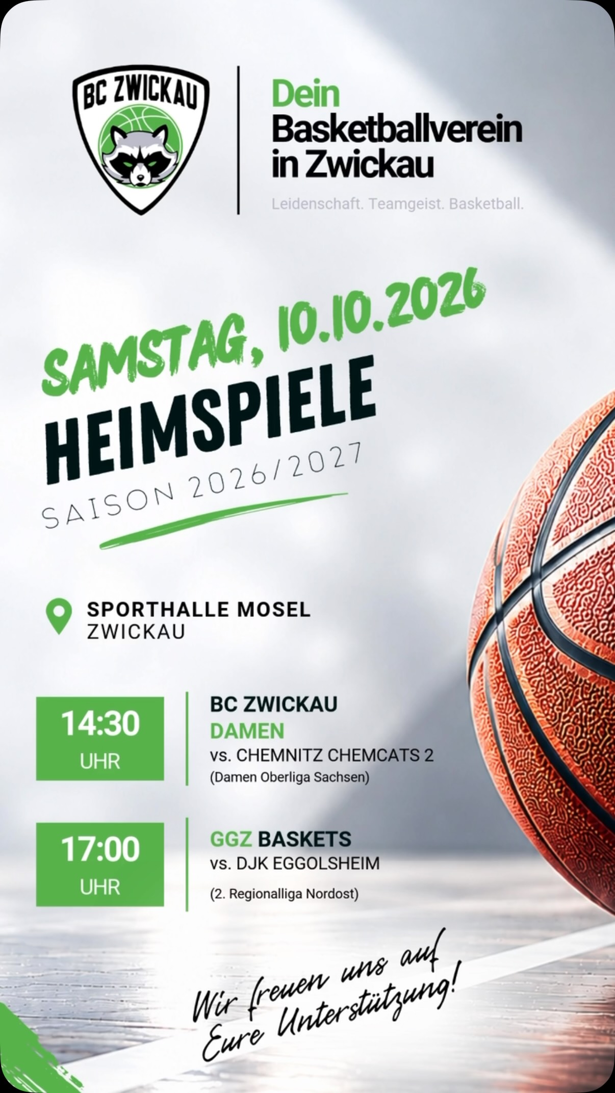 Morgen starten die Heimspiele der neuen Saison. Kommt vorbei und unterstützt die Teams. Wir verteilen Klatschpappen an alle Gäste.
